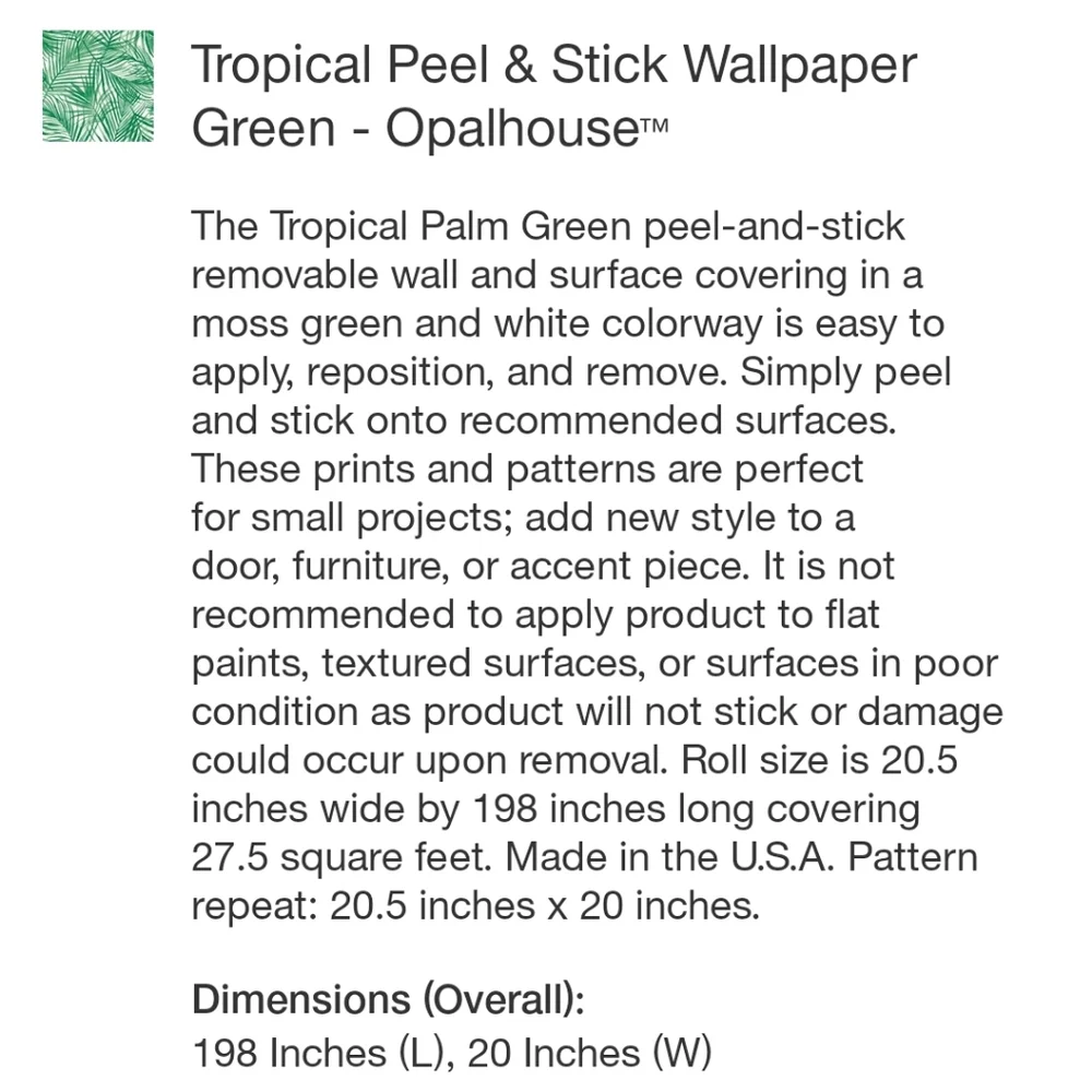 Opalhouse Tropical Peel & Stick Wallpaper Green
